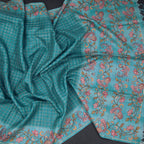 Raw Silk Peacock Blue Zari Checked Saree And Printed Border