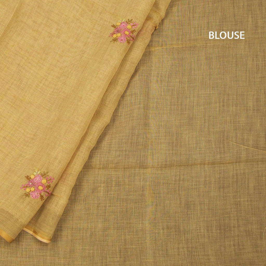 Linen Gold Floral Thread Work Saree