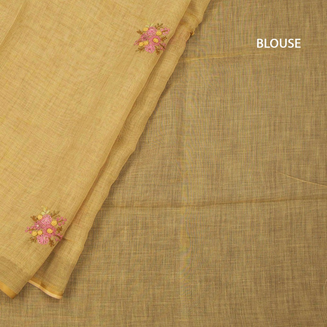 Linen Gold Floral Thread Work Saree