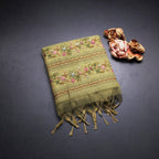 Linen Lime Green Floral Thread Work Saree