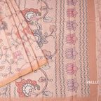 Semi Raw Silk Peach Printed Saree With Floral Creeper Design 02