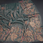 Tissue Sage Green Saree With Painted Zari Thread And Mirror Work