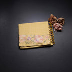 Raw Silk Pastel Yellow Zari Checked Saree And Floral Thread Border