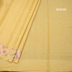 Raw Silk Pastel Yellow Zari Checked Saree And Floral Thread Border