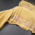 Raw Silk Pastel Yellow Zari Checked Saree And Floral Thread Border