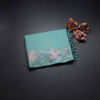 Raw Silk Sky Blue Zari Checked Saree And Floral Thread Border
