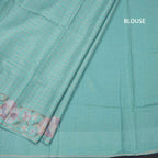 Raw Silk Sky Blue Zari Checked Saree And Floral Thread Border