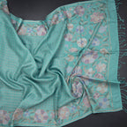 Raw Silk Sky Blue Zari Checked Saree And Floral Thread Border