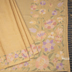 Raw Silk Sandal Zari Checked Saree And Floral Thread Border