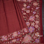 Raw Silk Maroon Zari Checked Saree And Floral Thread Border