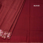Raw Silk Maroon Zari Checked Saree And Floral Thread Border
