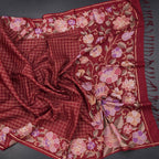 Raw Silk Maroon Zari Checked Saree And Floral Thread Border