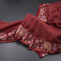 Raw Silk Maroon Zari Checked Saree And Floral Thread Border