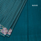 Raw Silk Peacock Green Zari Checked Saree And Floral Thread Border