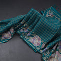 Raw Silk Peacock Green Zari Checked Saree And Floral Thread Border