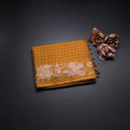 Raw Silk Mustard Yellow Zari Checked Saree And Floral Thread Border