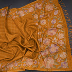 Raw Silk Mustard Yellow Zari Checked Saree And Floral Thread Border
