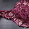 Raw Silk Wine Colour Zari Checked Saree And Floral Thread Border