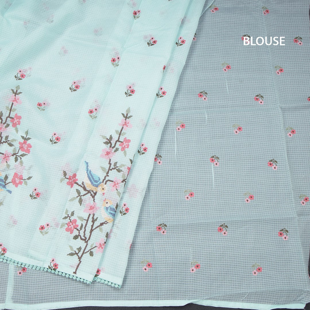 Kota Powder Blue Thread Work Saree In Tree Design
