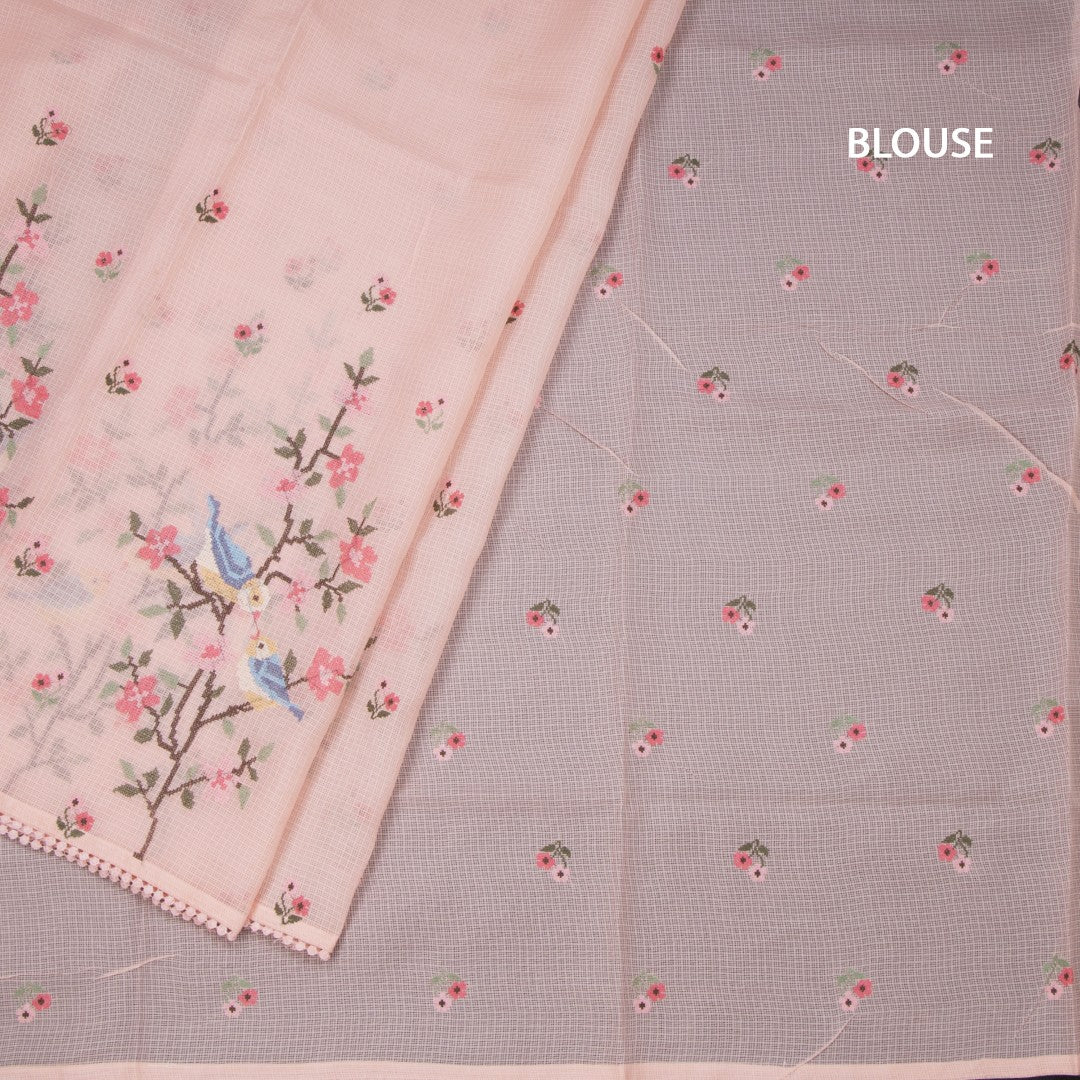 Kota Peach Thread Work Saree In Tree Design