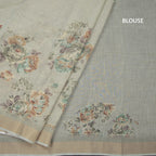 Linen Pista Green Saree With Floral Painted Sequence Work