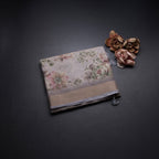 Linen Grey Saree With Floral Painted Sequence Work