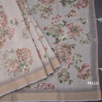 Linen Grey Saree With Floral Painted Sequence Work