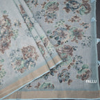 Linen Light Blue Saree With Floral Painted Sequence Work
