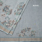 Linen Light Blue Saree With Floral Painted Sequence Work