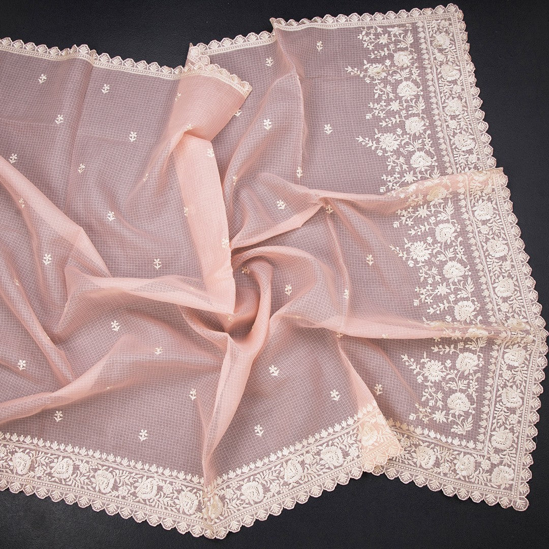 Kota Peach Floral Thread Work Saree