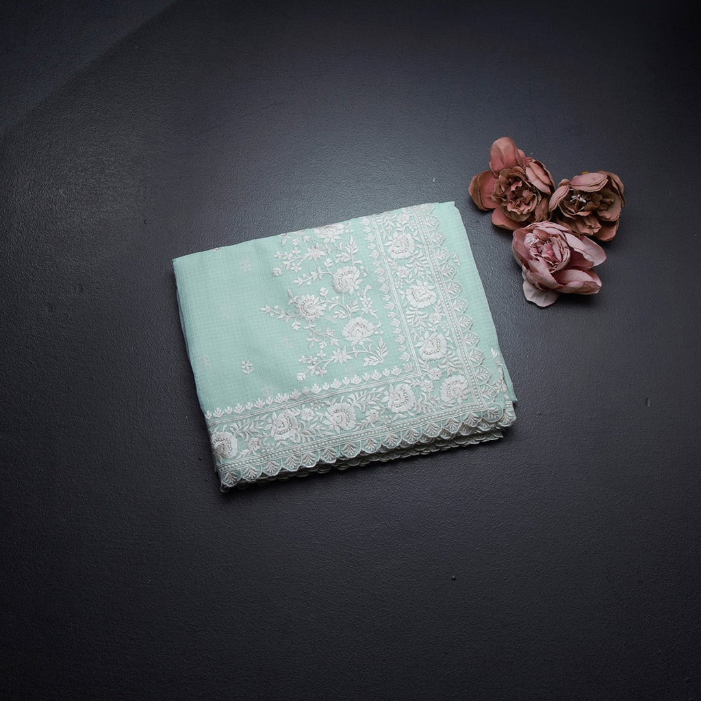Kota Powder Blue Floral Thread Work Saree