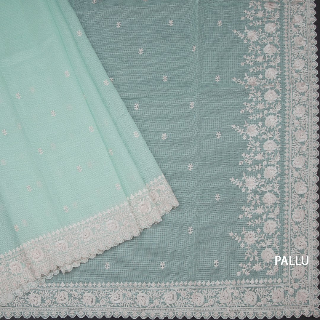 Kota Powder Blue Floral Thread Work Saree