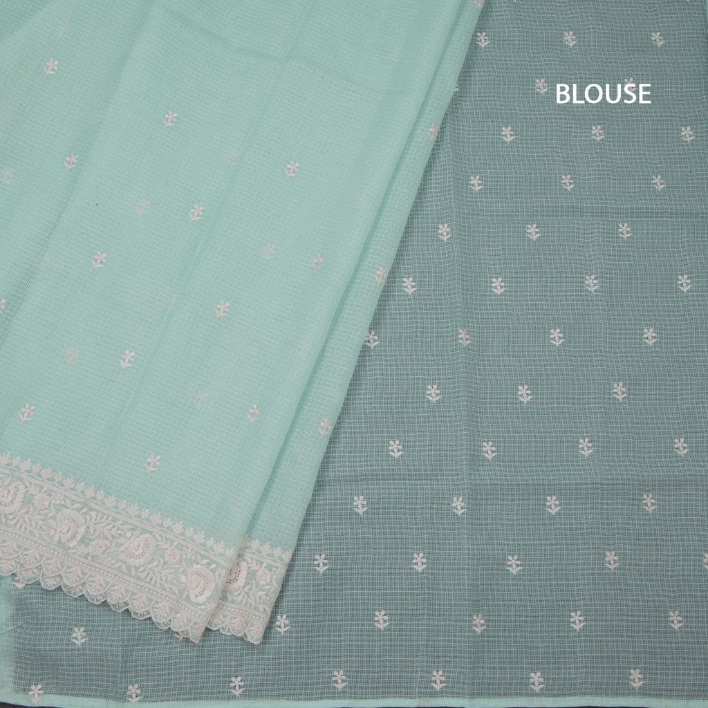 Kota Powder Blue Floral Thread Work Saree