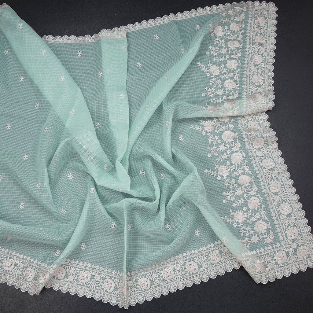 Kota Powder Blue Floral Thread Work Saree
