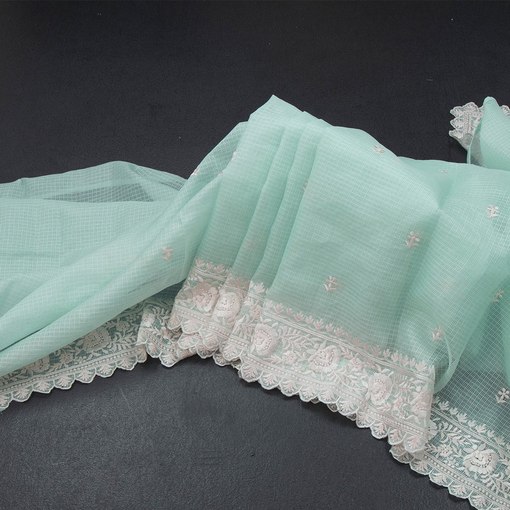 Kota Powder Blue Floral Thread Work Saree