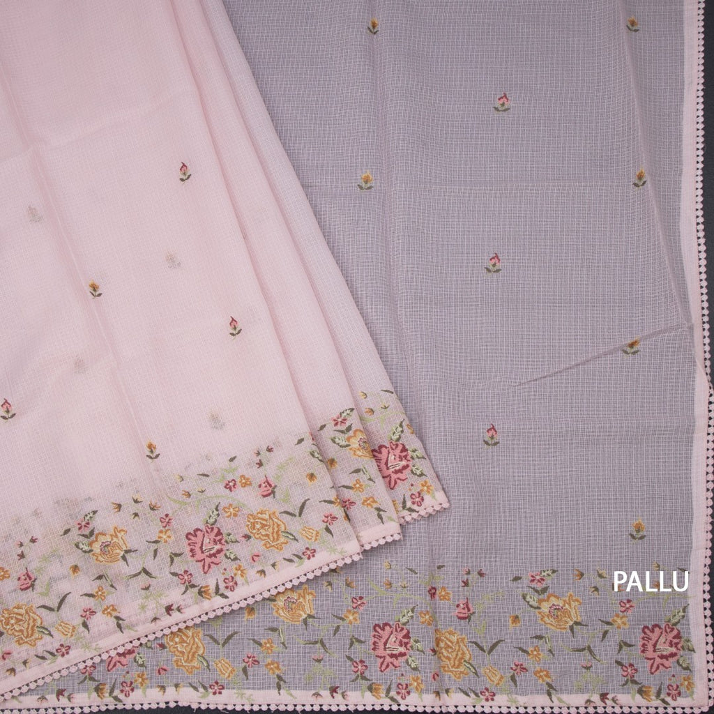 Kota Light Pink Floral Thread Work Saree