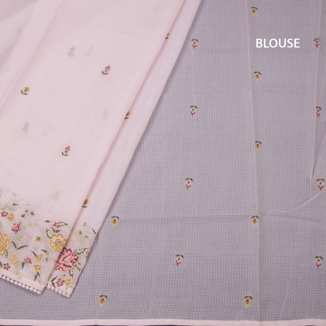 Kota Light Pink Floral Thread Work Saree