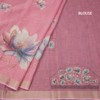 Linen Rose Pink Saree With Floral Painted Sequence Work 02