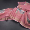 Linen Rose Pink Saree With Floral Painted Sequence Work 02