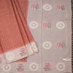 Raw Silk Light Brick Red Zari Checked Saree And Cut Work Border