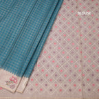 Raw Silk Peacock Blue Zari Checked Saree And Cut Work Border