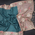 Raw Silk Peacock Blue Zari Checked Saree And Cut Work Border