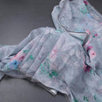 Semi Linen Grey Floral Printed Saree 07