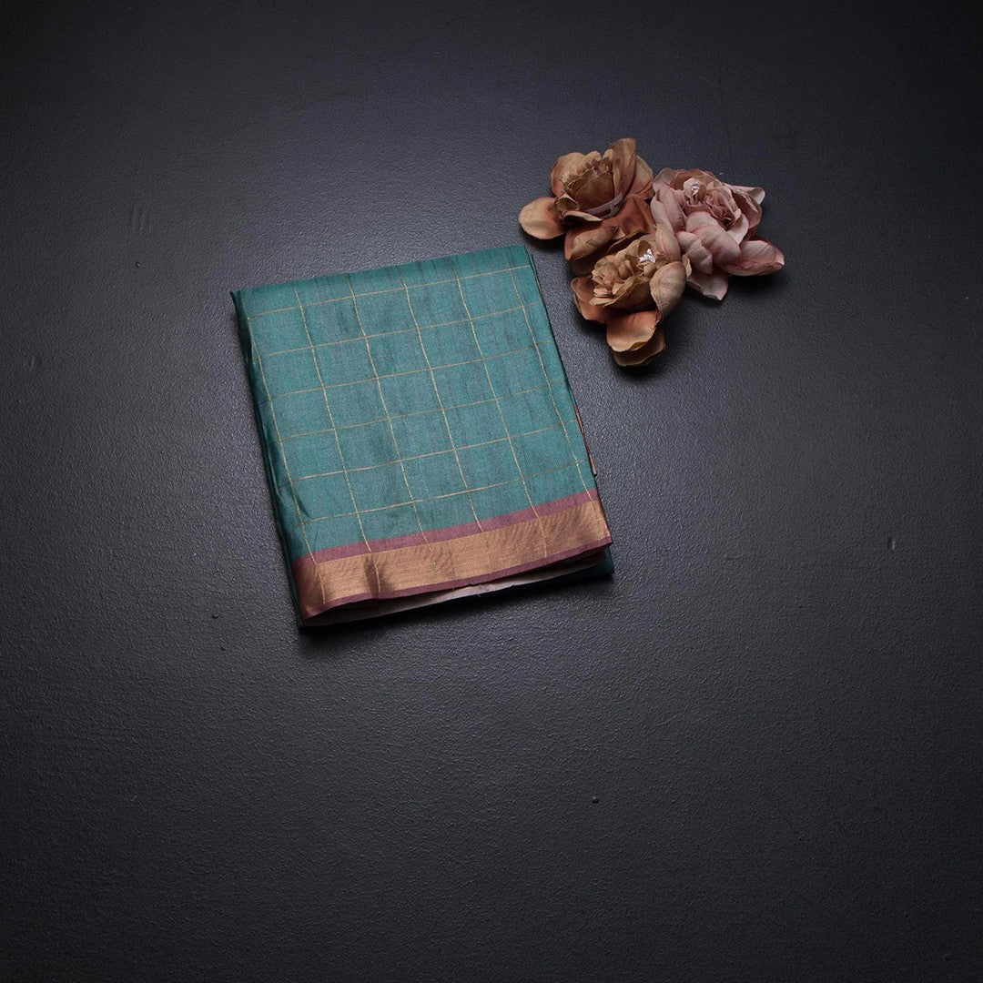 Raw Silk Jade Green Zari Checked Saree And Zari Border