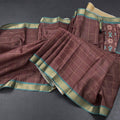 Raw Silk Cinnamon Brown Zari Checked Saree And Zari Border