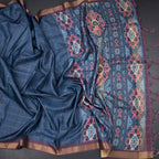 Raw Silk Blue Zari Checked Saree And Zari Border