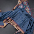 Raw Silk Blue Zari Checked Saree And Zari Border
