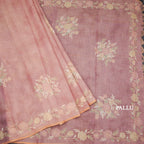 Linen Onion Pink Saree Painted With Zari Thread Work