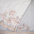 Linen Light Grey Floral Painted With Zari Work Saree