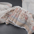 Linen Light Grey Floral Painted With Zari Work Saree